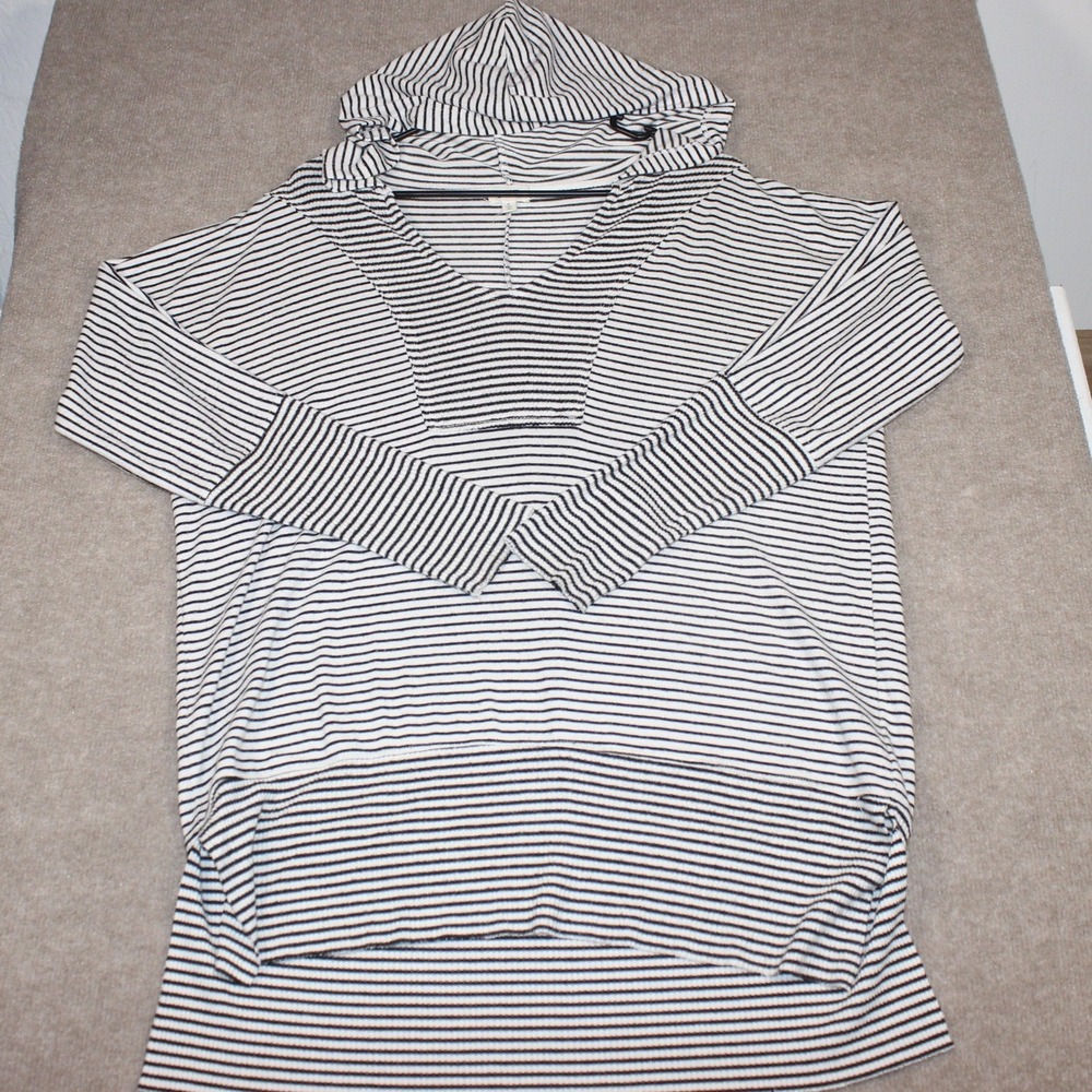 BKE Striped Pullover Hoodie Small Black White Dolman Sleeve Lightweight Knit